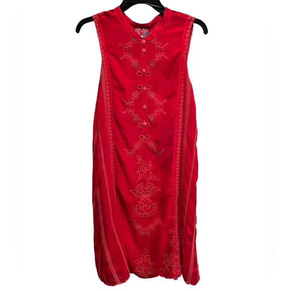 Johnny Was Dresses & Skirts - Johnny Was Bright Red Sleeveless Embroidered Eyelet Dress - Size L